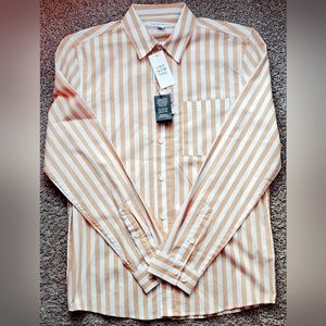 And Now This, Men Dress Shirt, Size S, White/Biscuit Stripes
